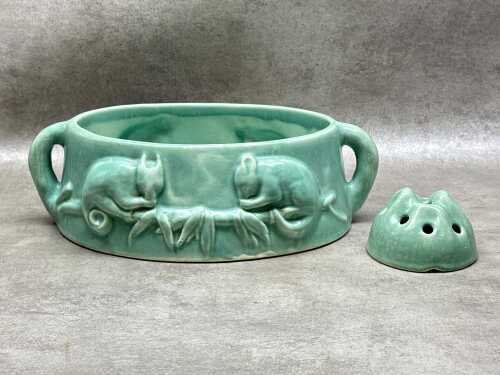 Australian Melrose Ware double handled possum bowl with flower frog