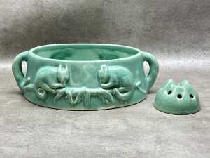 Australian Melrose Ware double handled possum bowl with flower frog