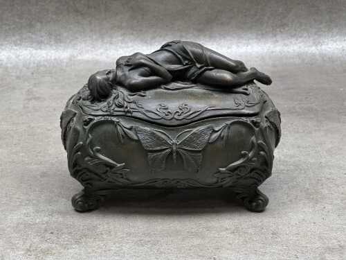 Art Nouveau-style bronze trinket box