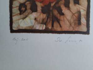Artist unknown, flowers (2), 1980 and 1982 (2). Two framed batik prints on cotton - 3