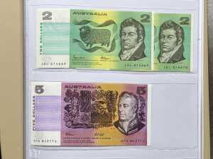 Australia $1 Last Note and First Coin uncirculated pack together with $1, $2 and $5 banknotes. - 2