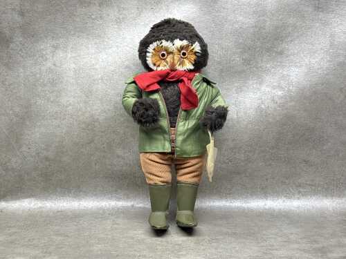 Vintage Abercrombie & Fitch Owl Face Doll Fisherman (still has his fish, very rare)