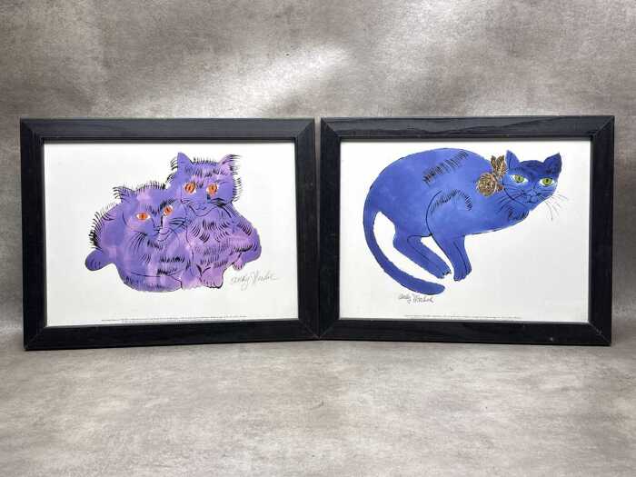 After Andy Warhol, untitled cats (2). Two framed prints on paper