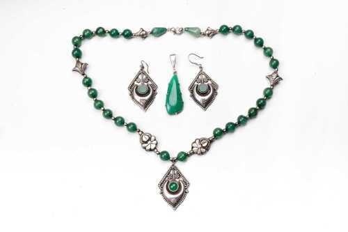 A collection of chrysoprase jewellery