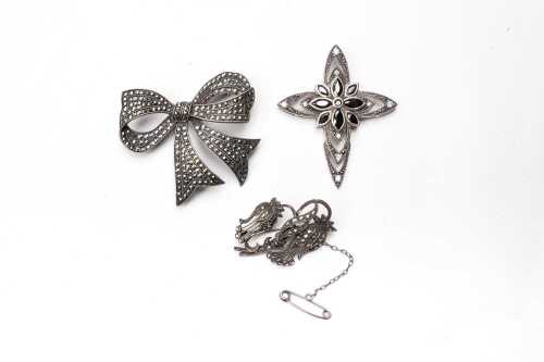 A collection of marcasite jewellery in sterling silver