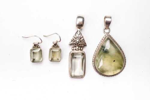 A collection of prasiolite jewellery in sterling silver