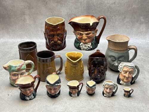 Collection of ceramic mugs, character and Toby jugs