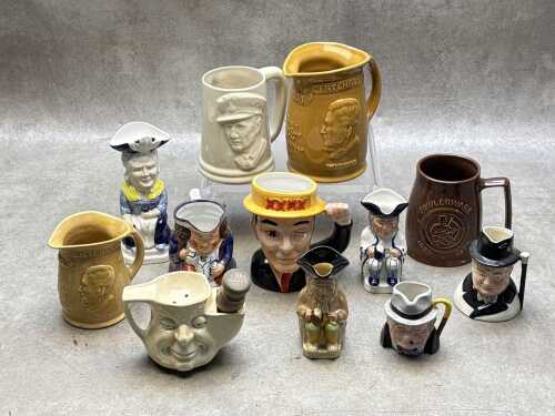 Collection of ceramic character and Toby jugs