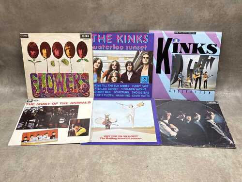 Six Rolling Stones, Kinks and Animals vinyl records