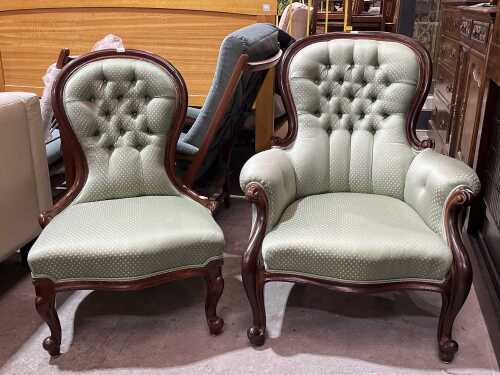 Pair of Victorian-style grandfather and grandmother chairs