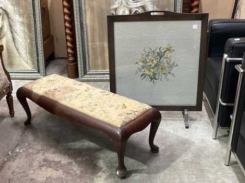 Vintage fire screen with a fireside stool