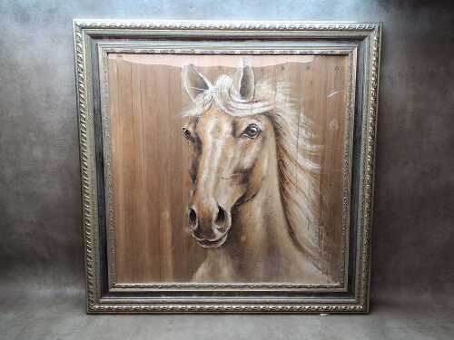 Artist unknown, horse. Oil painting on timber palings