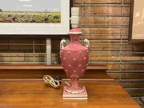 Vintage pink and gilt porcelain urn lamp