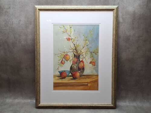 Noel Madelon Stevenson (1937-), still life with pomegranates. Watercolour painting on paper