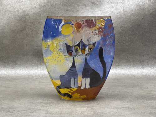 Goebel 'Romantico' glass vase with cat design