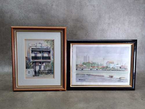 Two watercolour paintings on paper of Melbourne scenes
