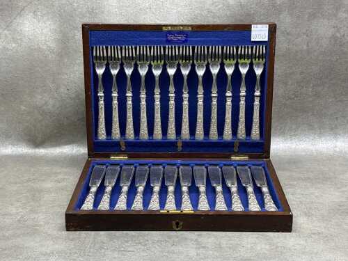 Antique silver-plated fish cutlery set for 12