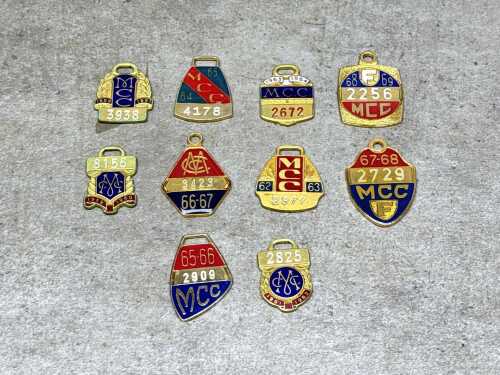 Ten vintage 1970s Melbourne Cricket Club membership badges