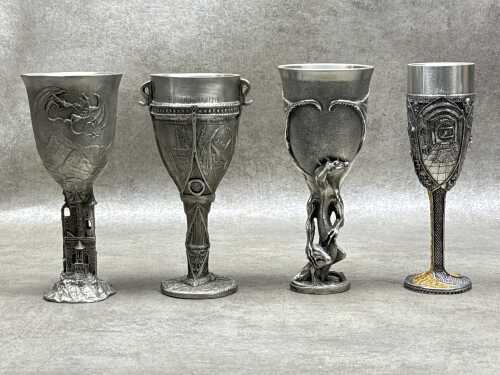 Four Graeme Anthony pewter goblets