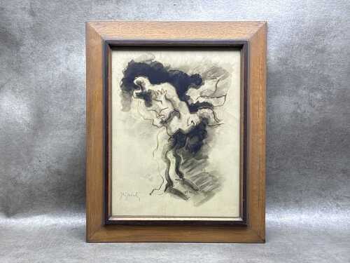 Artist unknown, abstract in black and gold. Ink wash on paper