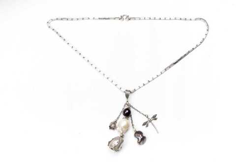 A dyed freshwater pearl pendant and necklace in sterling silver