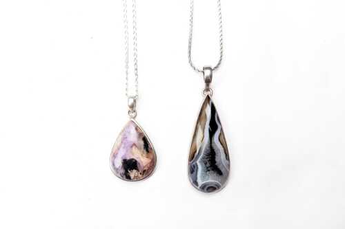 Two gemstone pendants on necklaces in sterling silver