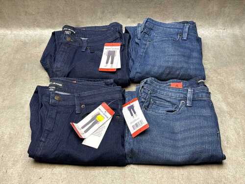 Four pairs of designer-style women's jeans, size 8. New with tags