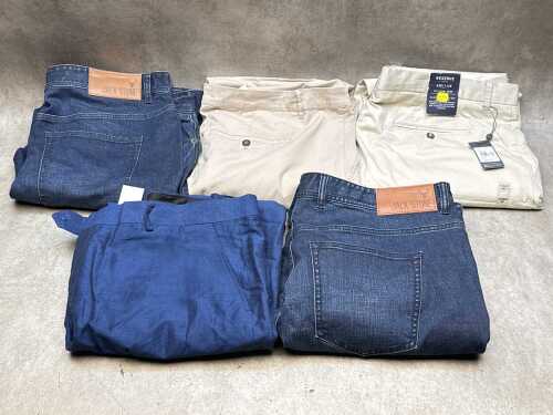 Five pairs of men's pants, size 44. New with tags