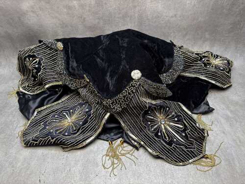 Velvet black and gold-tone Christmas tree skirt