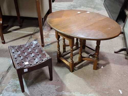 Antique oak gate leg table plus an oak footstool