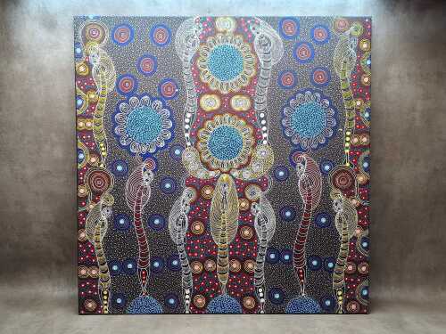 Collee Wallace (1974-), Dreamtime Sisters 2018, acrylic painting on canvas