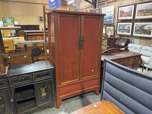 Chinese red lacquered wardrobe