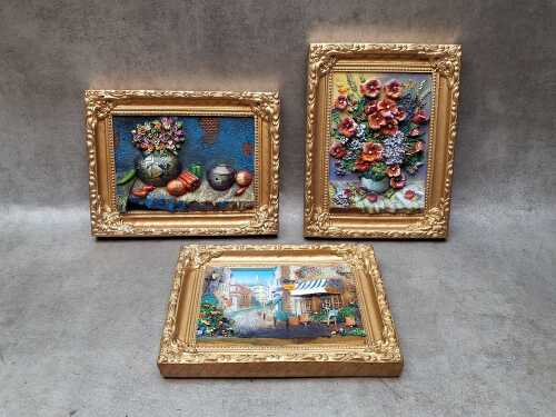 Three hand-crafted 3D paintings