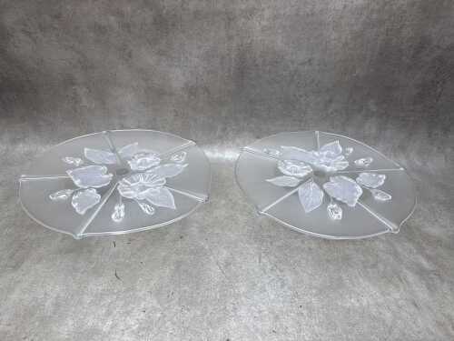 Pair of frosted glass serving stands