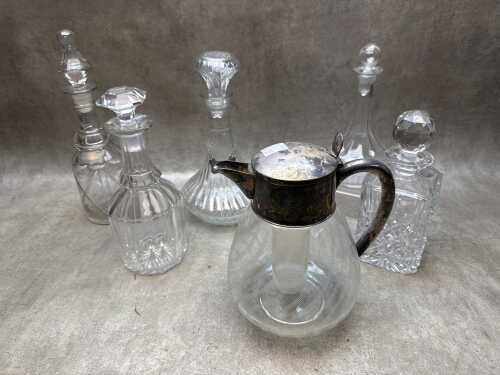 Crystal carafes and decanters, mainly antique