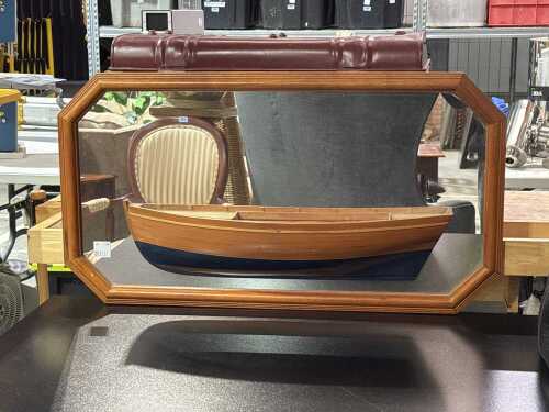 Wall mirror with half hull model ship to lower centre