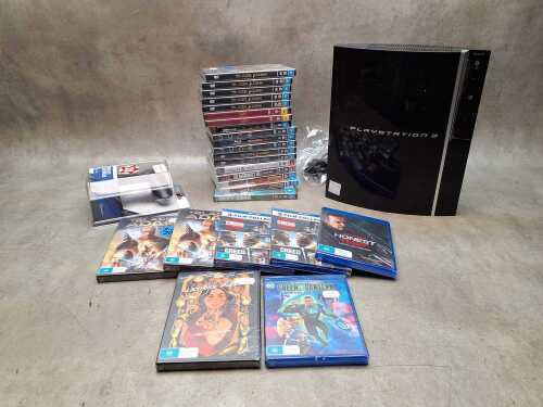 PlayStation 3 console and sealed DVDs