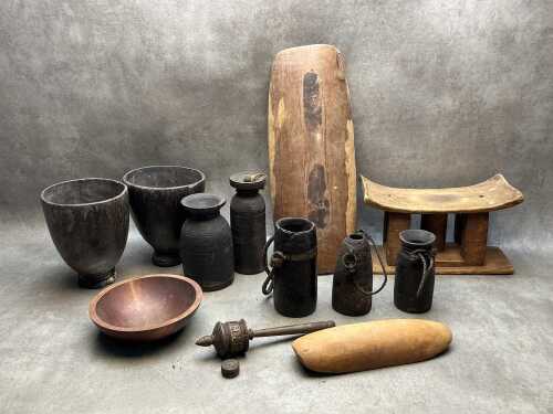 Collection of traditional ethnic timber items