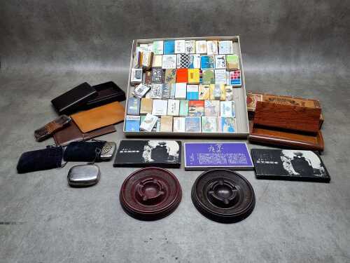 Group of vintage smoking paraphernalia and wallets