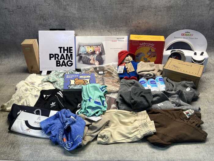 Group of baby clothing and accessories