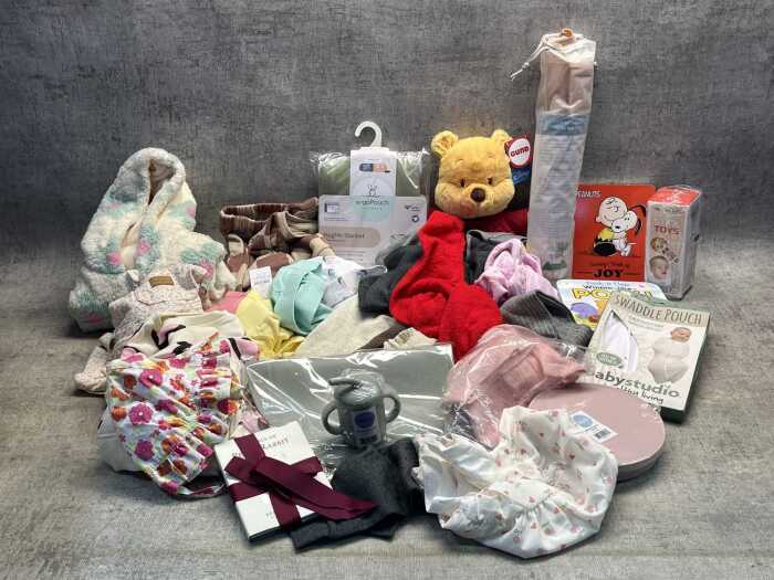 Group of baby clothing and accessories