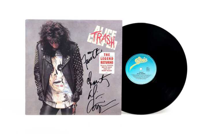 Alice Cooper 'Trash' vinyl record, signed to cover