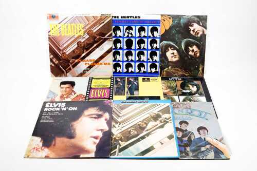 Nine Beatles and Elvis Presley vinyl records