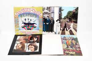 Six Beatles vinyl records, all late '70s pressings