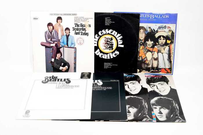 Seven Beatles vinyl records