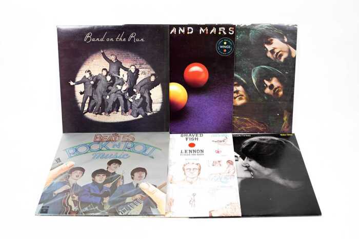 Six Beatles and related vinyl records