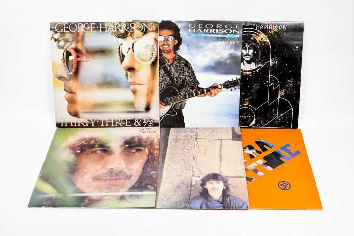 Six George Harrison vinyl records