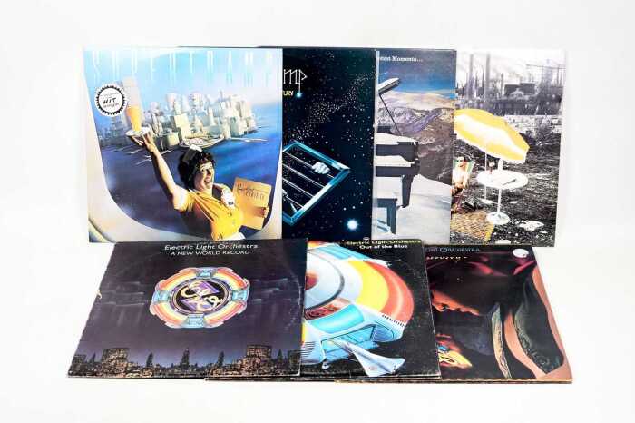 Seven Supertramp and E.L.O. vinyl records