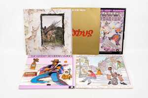Five Rock, Blues and Reggae vinyl records, including Led Zeppelin