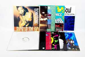 Eleven Pop, Rock and House vinyl records, mostly 12" singles